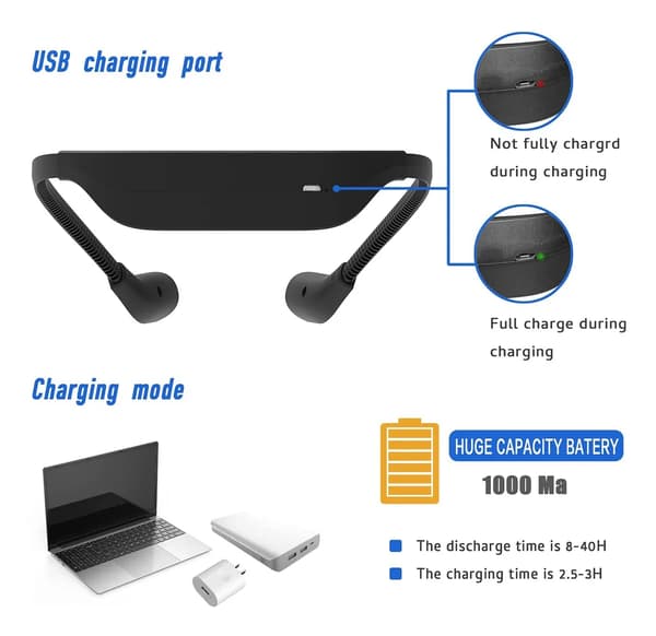 LED leselys - Halsboklampe, 3 LED-lysmoduser USB oppladbar (hvit)