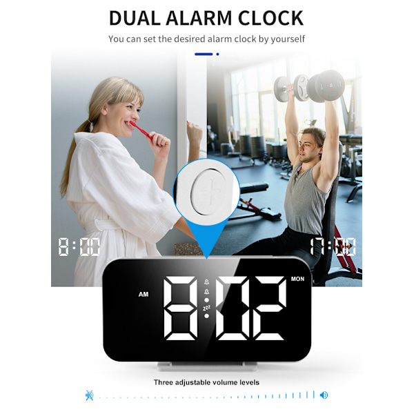 Digitala Väckarklockor 12/24 Timmars Konverteringstid Veckodag Visning Justerbara Lampor (Vit)