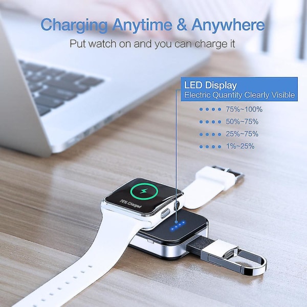 Bærbar trådløs oplader til Apple Watch, ekstern powerbank med nøglering, uroplader til erhvervslivet, rejser, sort(bejoey)