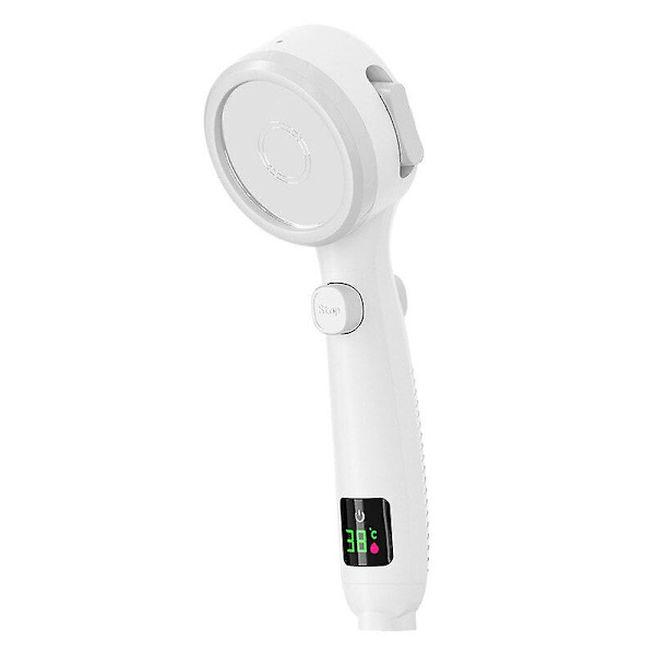 Digitalt LED temperatur display brusehoved vandbesparende hovedbruser til baby voksen badeværelse 4 modes justerbart spray brusehoved Grey white