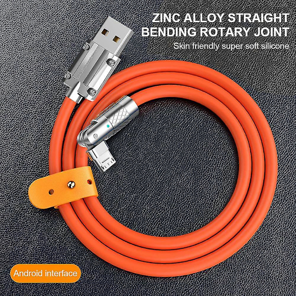 120cm USB C-kabel Roterande armbåge zinklegering till typ C snabbladdarkabel för Samsung för Huawei snabbladdare 120w 6a USB sladd Orange Android