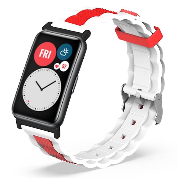 Dualfärgad vågdesign silikonarmband för Huawei Watch Fit / Watch Fit Special Edition White Red