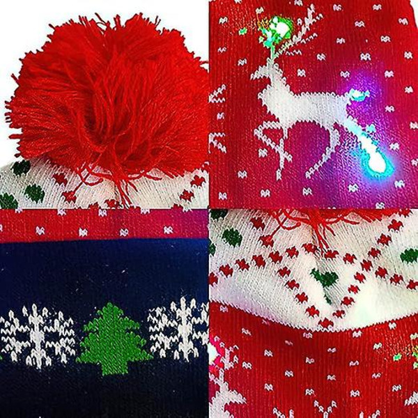 Led Julehue,,jule Led Strikket Lys Up Hat Unisex Vinter Beanie Sweater Cap C