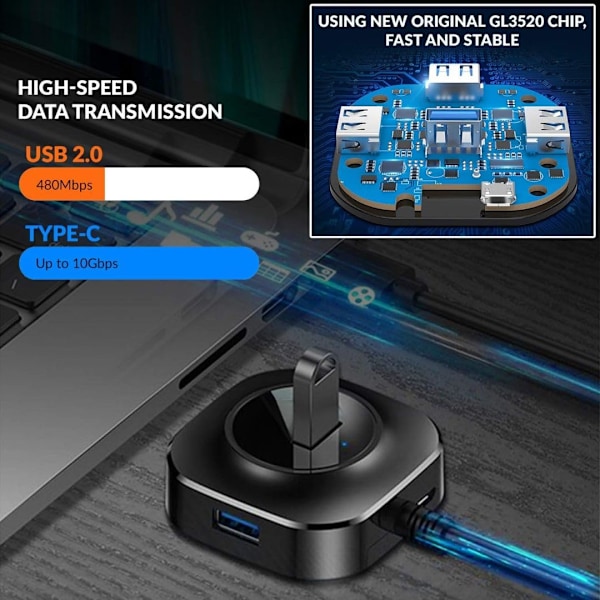 Usb C Hub Multiport Adapter, 4-i-1-udvidelsesenhed
