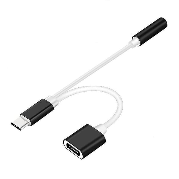 2i1 USB Type-C til 3,5 mm Jack Aux Audio Splitter Konverter Adapter + opladerkabel