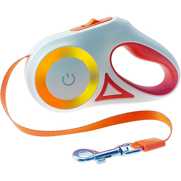 Hundebånd Uttrekkbart hundebånd med LED lys lommelykt Gåbånd for valp Små middels hunder bånd Enhåndsbrems Fri bevegelse En men 2-Orange(10FT)