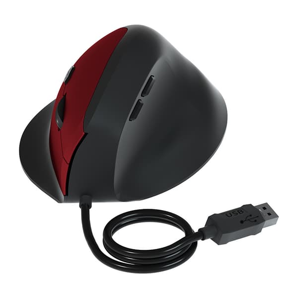 Ergonomisk Vertikal Mus, 1600Dpi Stille Knap USB-ledning (Rød)