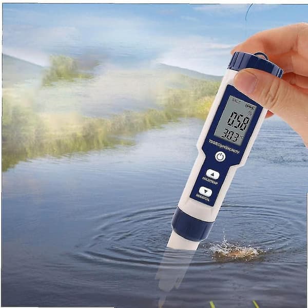 5-i-1 digitalmåler TDS / EC / pH / salinitet / temperatur vannkvalitetsovervåkingstester