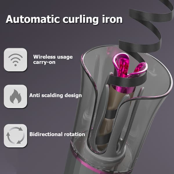 Hårkrøller, USB-lading automatisk med 4 temperaturer, tørr og våt (rosa)