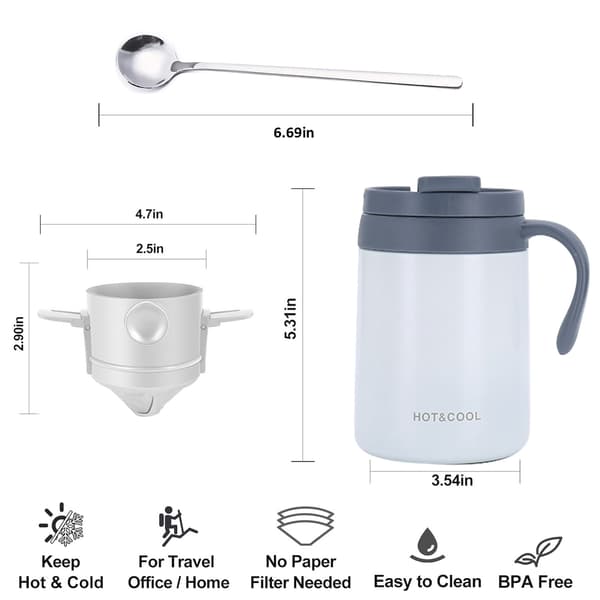 16Oz Camping Kaffetrakter Hell Over Kaffetrakter Sett (Hvit)