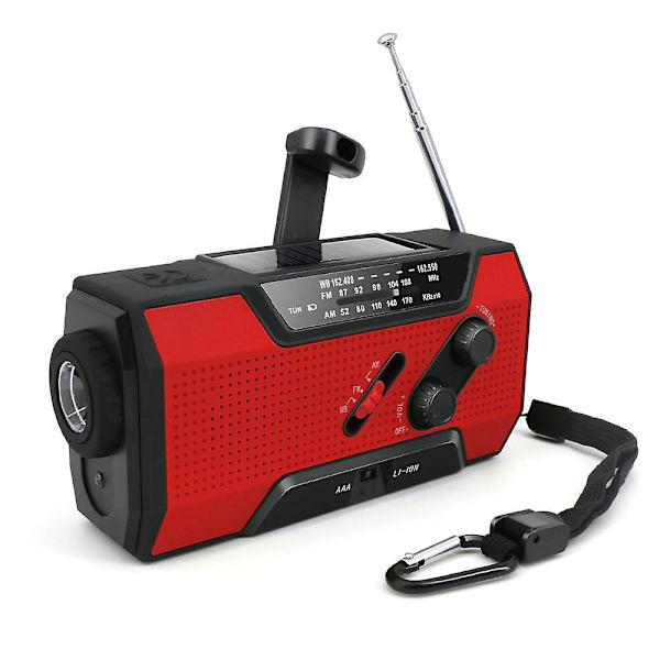 Vattentät Am/fm/noaa Handvev Radio för nödsituationer utomhus Solar Ficklampa Am / Fm / Wb Radio 2000mAh Red
