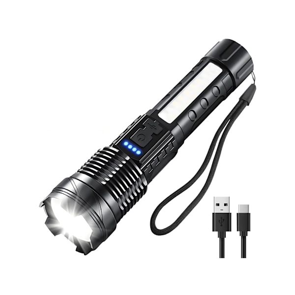 Uppladdningsbara LED-ficklampor, Superstark ficklampa, 7 lägen med COB-arbetslampa, IPX6 vattentät, Bärbar ficklampa med kraft