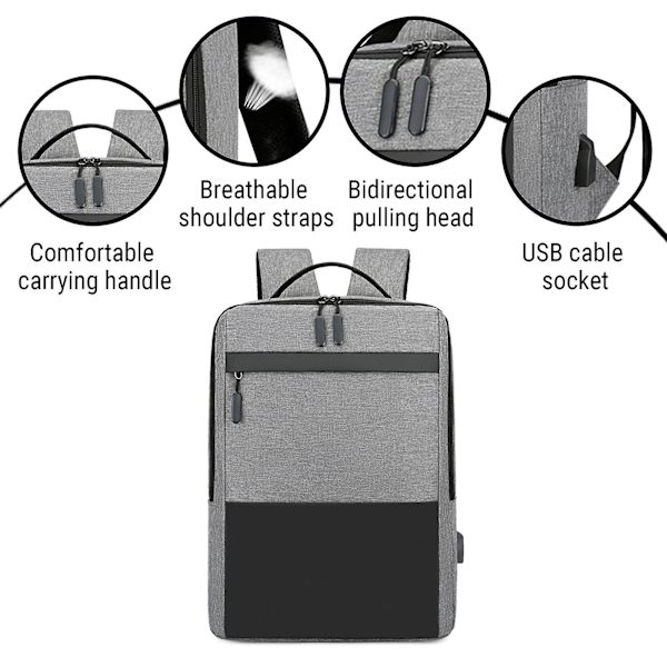 Liikematkareppu, vedenpitävä laukku lentomatkoille, sopii 15,6 tuuman kannettavalle tietokoneelle, jossa USB-latausportti Gray