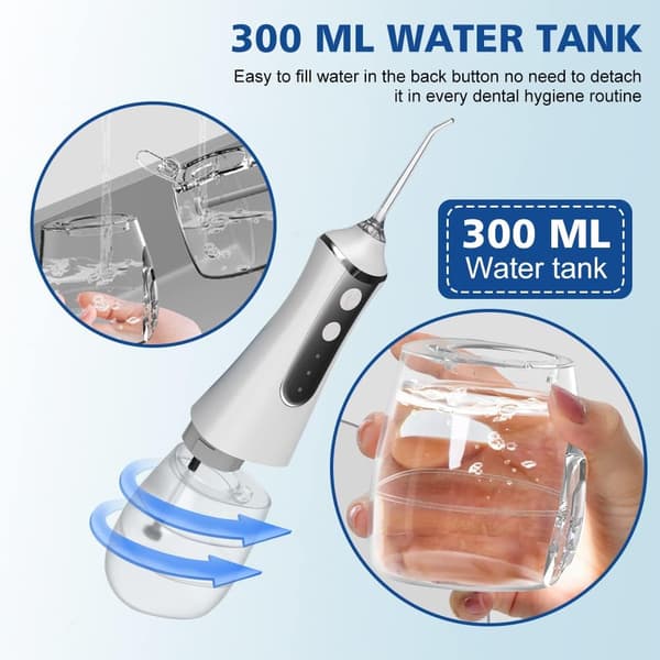 Munnskyller - 300 ml, 3 moduser 5 utskiftbare dyser, USB oppladbar (hvit)