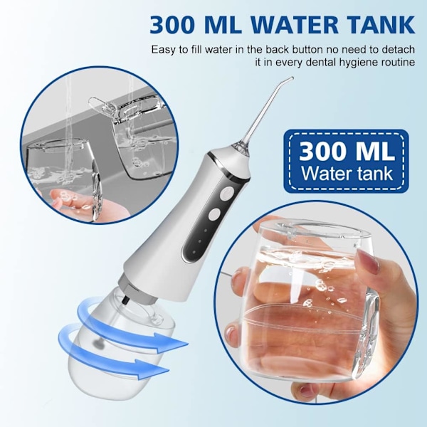 Oral Irrigator - 300 ml, 3 lägen, 5 utbytesmunstycken, USB-uppladdningsbar (Svart)