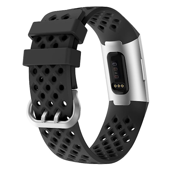 Til Fitbit Charge 3 / 4 Hul Firkantet Silikone Rem Black