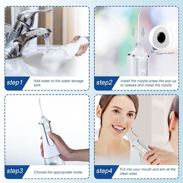 Oral Irrigator - 300 ml, 3 lägen, 5 utbytesmunstycken, USB-uppladdningsbar (Svart)