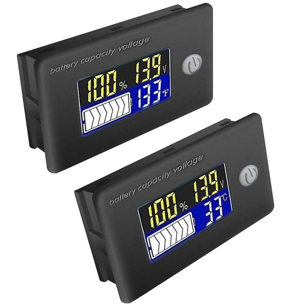2 stk batterikapasitetstester 12v batteritester Temperaturvoltmetermonitor med farge LCD-indikator