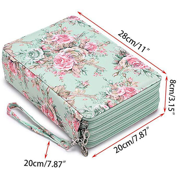 Fargeblyantorganisator med 200 plasser - Deluxe PU-lærblyantveskeholder med avtakbar håndtakstropp Rose