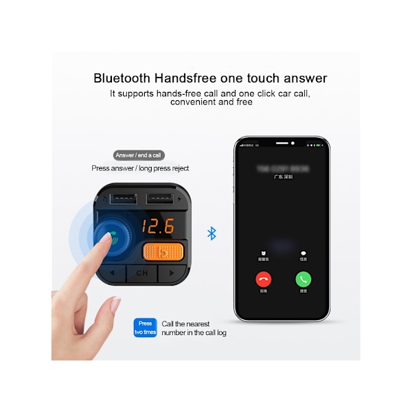 Bluetooth 5.0 Bilkit med LED Digital Display Trådlös Bil FM-sändare Stödjer Dubbla USB-utgångar U-Disk/SD Ljudadapter