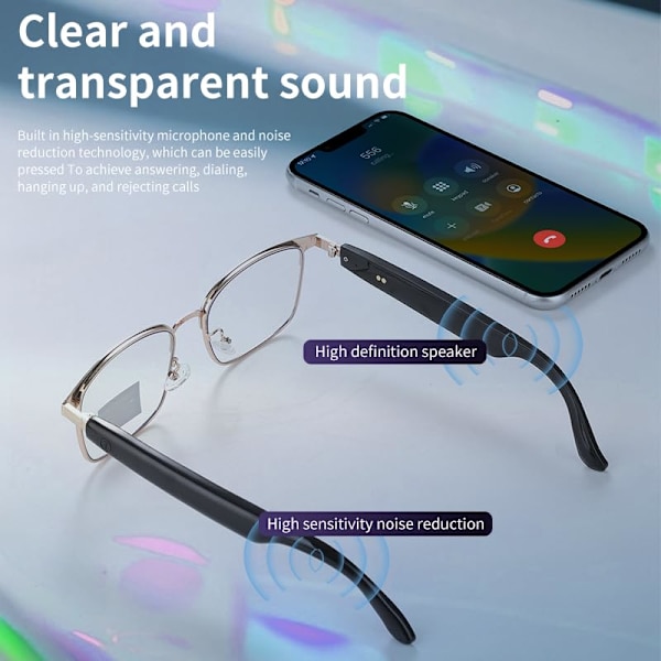 Smarta Glasögon Gs06, Bluetooth Open-Ear Audio med Röstassistent, Polariserade Linser (Silver)