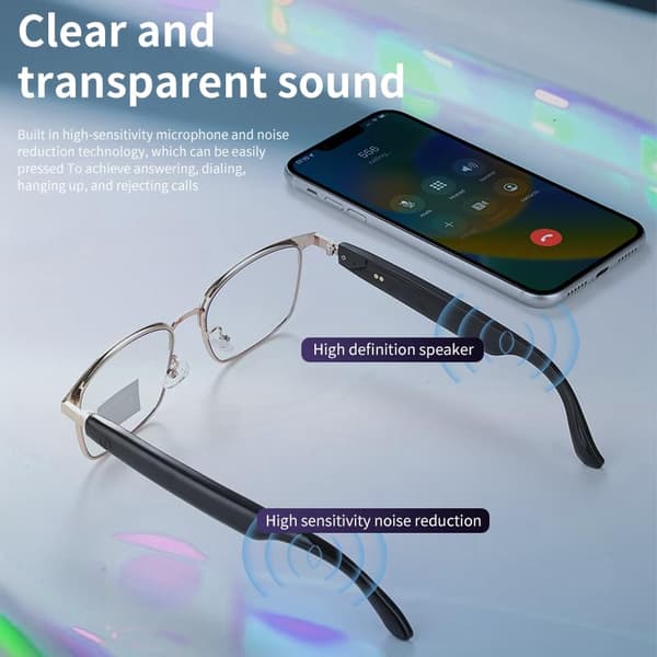 Smarte briller Gs06, Bluetooth Open-Ear Audio med stemmeassistent, polariserede linser (sølv)