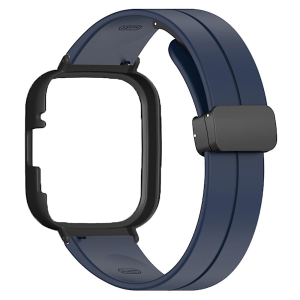 Svart magnetiskt spänne silikon handledsrem för Xiaomi Redmi Watch 3 klockarmband med klockfodral Midnight Blue