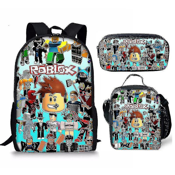 Z 3d Roblox Student Bag Lunch Bag Pencil Bag Roblox Backpack Eller 3pcs(backpack+pen Bag+meal Bag) 3pcs