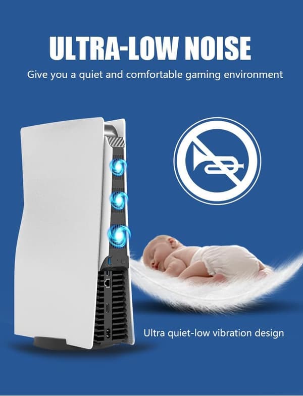 Køleventilator - 5 blade, kompakt design og støjsvag drift til PS5-konsol