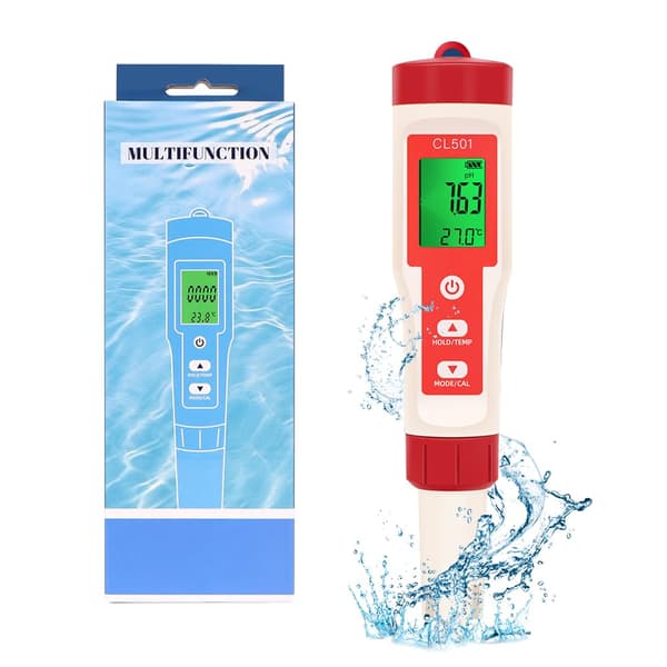 5-i-1 Digital Vandkvalitetstester, TDS/pH/H2/Temp/ORP/Cl Tester, 0,01 Nøjagtighed