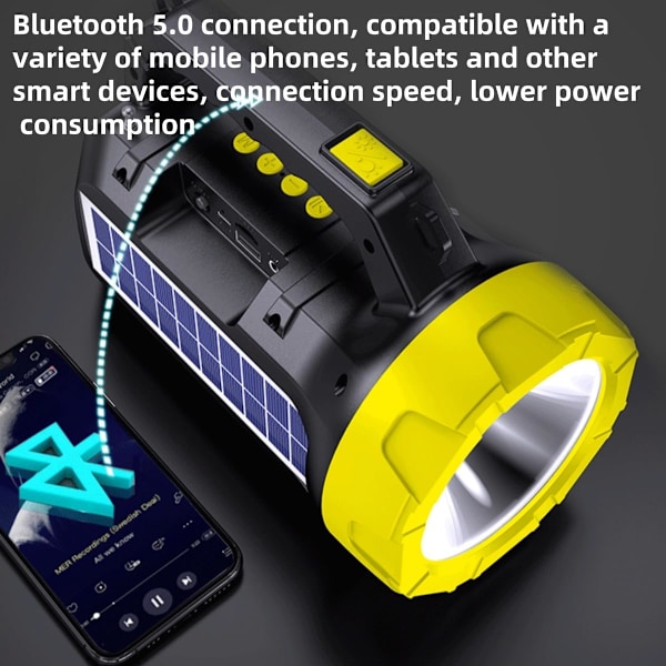 Bluetooth Solar LED Lommelygte (Rød)
