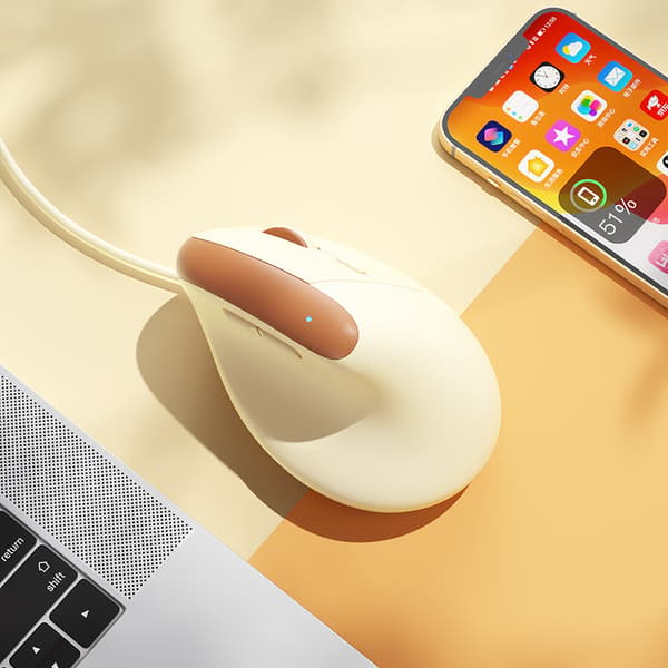 Ergonomisk lodret mus, USB-interface 4 justerbare DPI 800/1200/2400/3200 (Mælkekaffe)