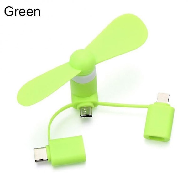 3 in 1 Travel Kannettava matkapuhelin Mini Tuuletin Jäähdytysjäähdytin Android Type-c Micro USB C Ipad Iphone 5 6 6s 7 Plus 8 X Xs green