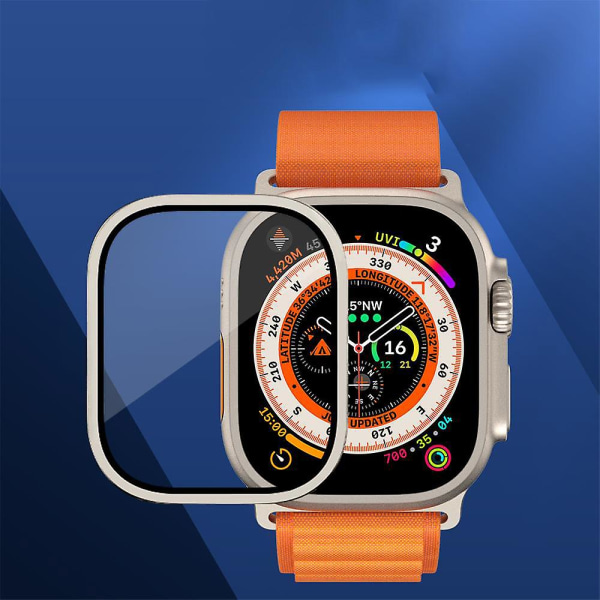 Metallinen puskuri + karkaistu lasi Apple Watch Ultra 49mm Band Näytönsuoja Anti-Scratch HD Full Film Iwatch Ultra 49 mm hihna glass with bumper O