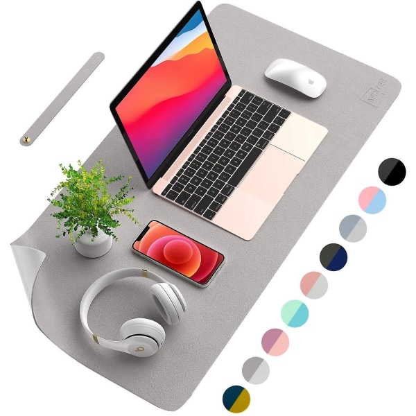 Sunrain Desk Pad Pöydänsuojamatto - Kaksipuolinen Pu-nahkainen työpöytämatto iso hiirimatto Gray-Silver 35.4* 17