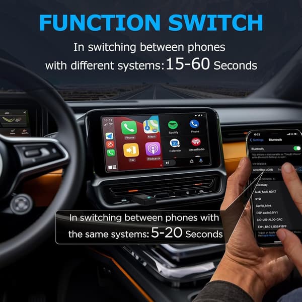 Trådlös adapter för Carplay och Android Auto, Plug and Play, USB C/USB A, kompatibel med iOS 10/Android 11