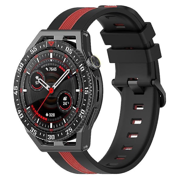 Til Huawei Watch GT 3 42mm/Watch GT Silikone Urrem Bredde 20mm Dobbelt Blød Rem Black Red C Samsung Galaxy Watch 5