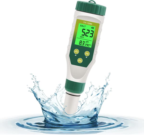 PH-måler og TDS-måler, 5-i-1 vanntester pH/TDS/EC/Salt/Temp, med LCD-bakgrunnsbelysning