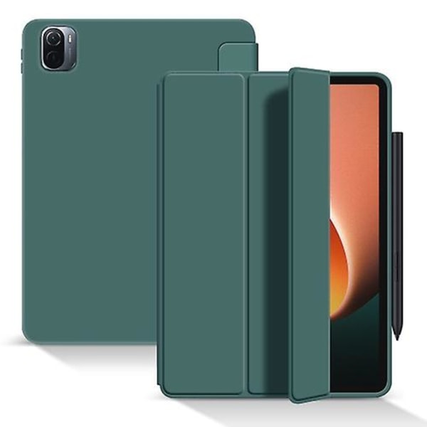 För Xiaomi Pad 5 / Pad 5 Pro Skin Feel Matt Honeycomb Läder Case med Tri-fold fäste Dark Green