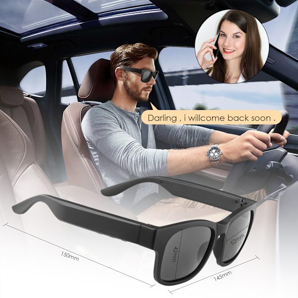 Smarta Glasögon A12 Pro, Bluetooth Öppna Hörlurar, Polariserade Solglasögon (Silver)