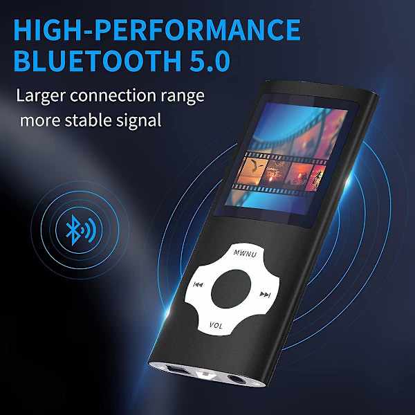 Mp3-spelare/Mp4-spelare med 64gb/32gb/16gb minne SD-kort Smal klassisk digital LCD-skärm 1,82 tums skärm Mini USB port med FM-radio, röst black 32GB
