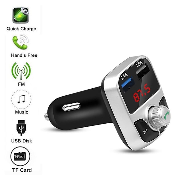 QC2.0 Bluetooth 4.2 MP3-afspiller Håndfrit bilsæt FM-senderstøtte TF-kort U Disk 3.1A hurtig dobbelt USB-oplader strømadapter