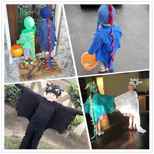 Kids Cloak Kit Dinosaur Cosplay Cape Hat Mask -asu Green