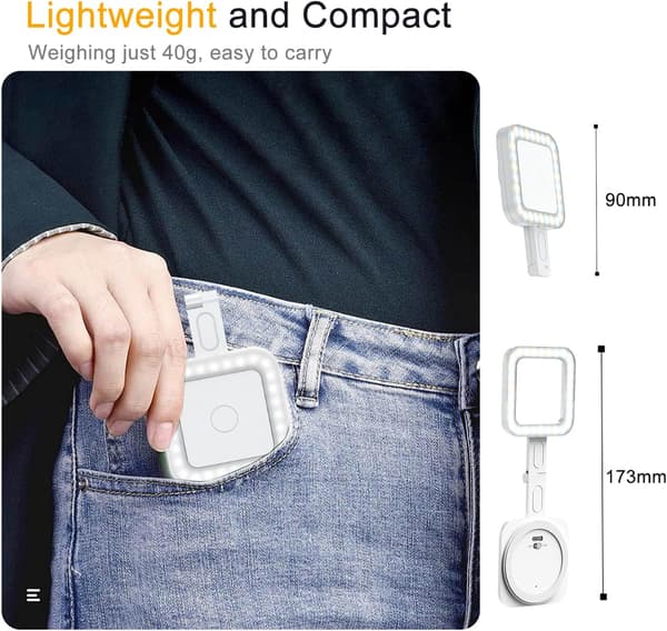 Magnetisk LED Selfie-lys til iPhone, lommestørrelse telefonfyldlys med 6 lystilstande (sort)