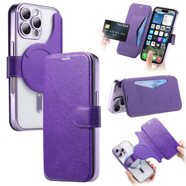 Etui til iPhone 16 Plus, med Magsafe avtakbar magnetisk flipp (lilla)