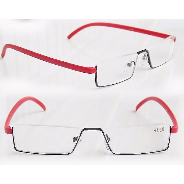 Halvram metall läsglasögon Anti Eyestrain Blå ljusblockerande glasögon-wtake 3.0x Red