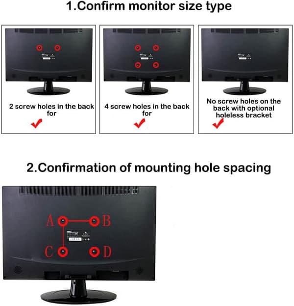 Understøttelse til skærm, montering 75x75mm & 100x100mm, passer til 10-27 tommer LCD Touch (hvid)