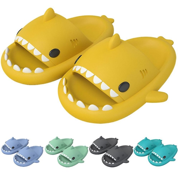 Shark tøfler Shark Cloud tøfler Cloud Shark Slides Søte haitøfler for kvinner Anti-skli Nyhet Åpen tå sklier Yellow 38-39