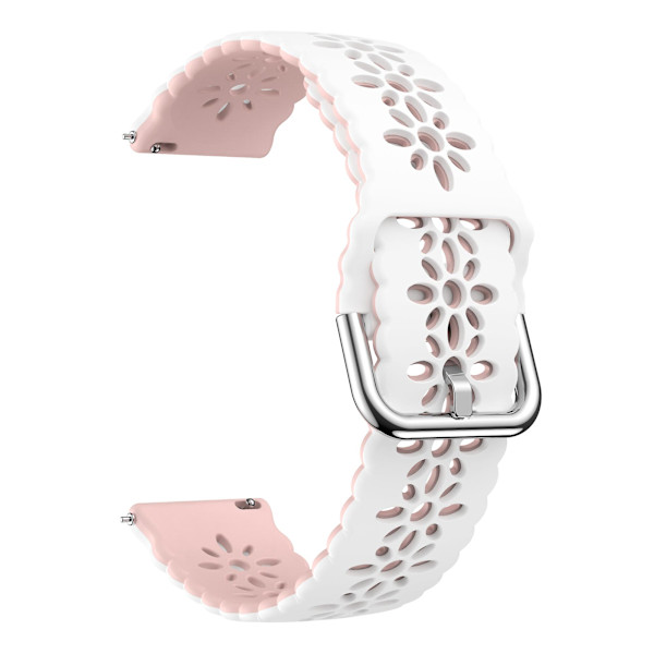 För Garmin Vivomove 3s / Samsung Gear Sport / Huawei Watch Gt 2 42mm Silikon Armband 20mm Blommig Ihålig Tvåfärgad Klockarmband White  Pink