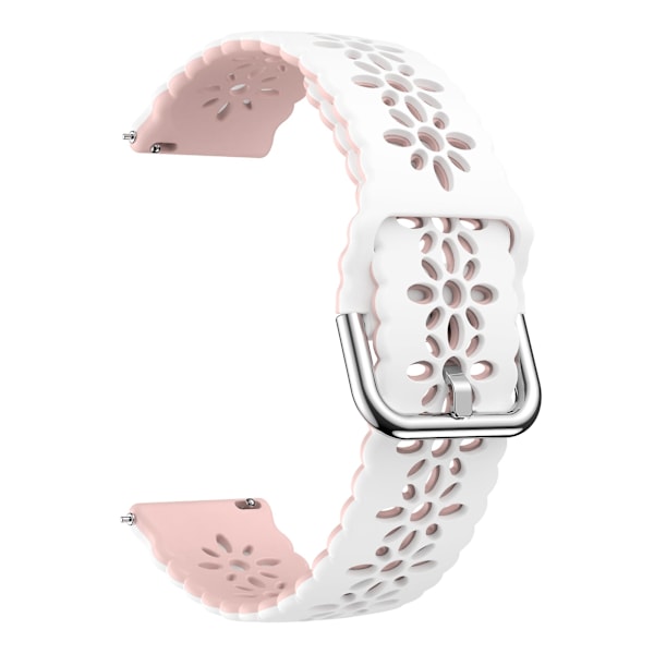 For Garmin Vivomove 3s / Samsung Gear Sport / Huawei Watch Gt 2 42mm Silikone Rem til Ur 20mm Blom Hul Dobbelt Farve Urrem White  Pink